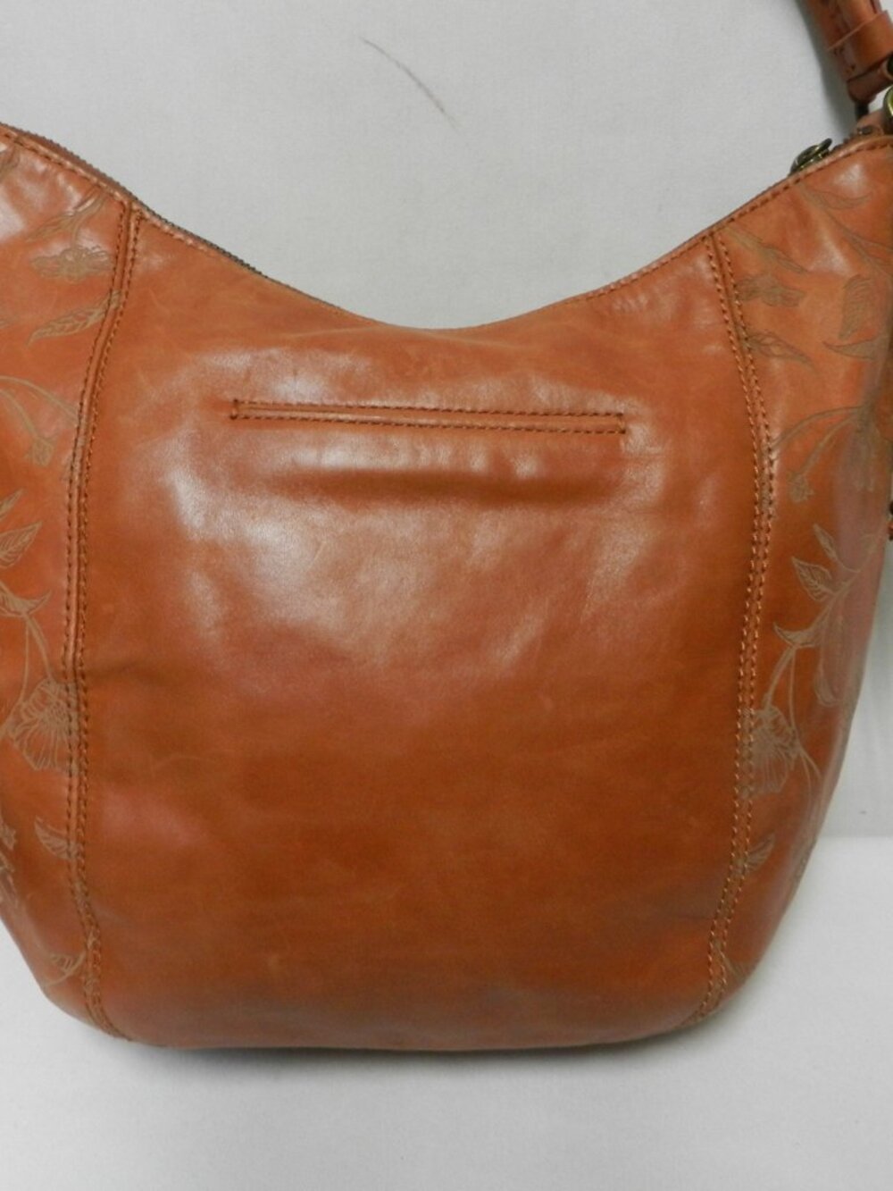 The Sak Sequoia Leather tooled hobo shoulder bag purse zip top outside pockets - Picture 7 of 16
